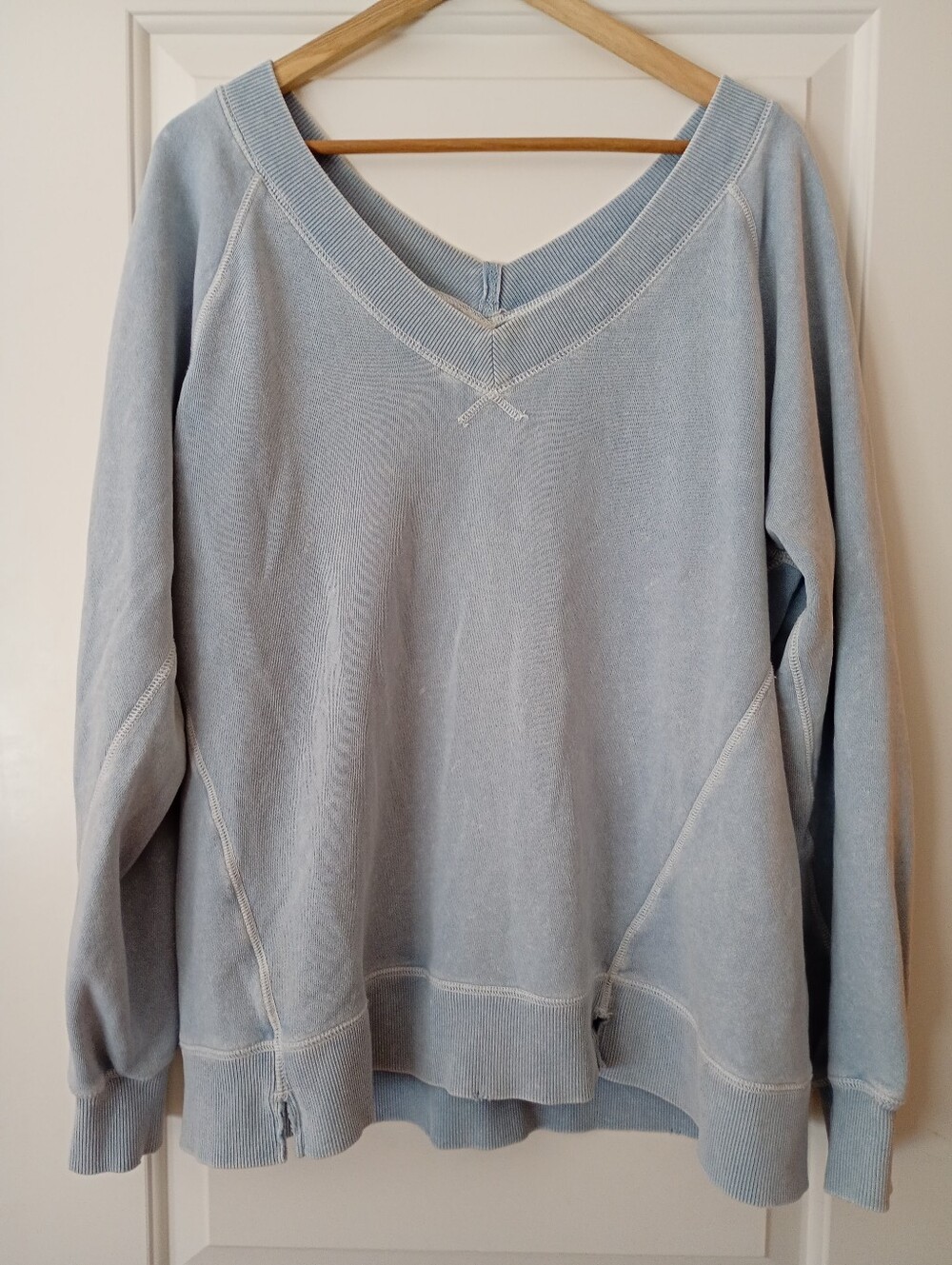 aerie | Faded Light Denim Blue Double V-Neck Pullover Sweatshirt | S